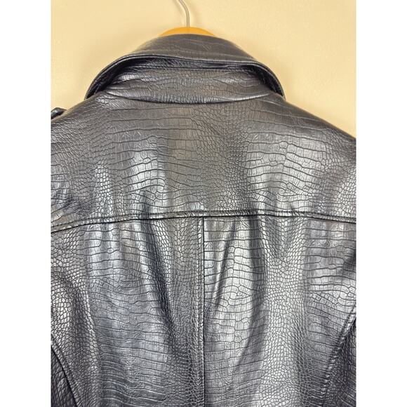 Levi’s Women’s Faux Leather Biker Jacket Small Black Crocodile Retro - Picture 9 of 14